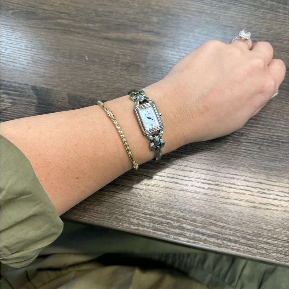 Women's 17mm Silver Tone Bulova rectangle wrist watch